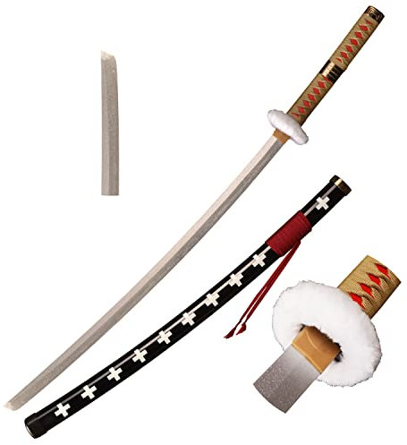 Skyward Blade Espada de madera Roronoa Zoro Katana, Anime Original Textura Japonesa Samurai Espada, Trafalgar Law Katana Rojo Amarillo para Colección Cosplay
