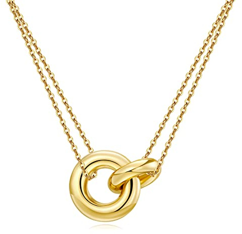 AllenCOCO Dainty Gold Necklace for Women Trendy, Cute Sister Necklaces, 14k Gold Plated S925 Sterling Silver Interlocking Circle Necklace for Women Non Tarnish Friendship Necklace Gift