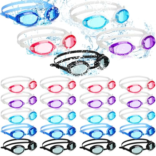 Macarrie 30 Pcs Kids Swim Goggles Bulk Child Swimming Goggles Gifts for Boys Girls Toddler Pool Surfing Diving (Blue, Pink, Purple, Black, Lake Blue,Fashion)