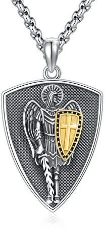 XIXLES St Michael Anhänger Halskette Archangel Michael Medaille Kette Religiöser Schmuck 925 Sterling Silber Saint Michael Halskette Christlicher Schmuck Amulett Geschenke für Herren Damen