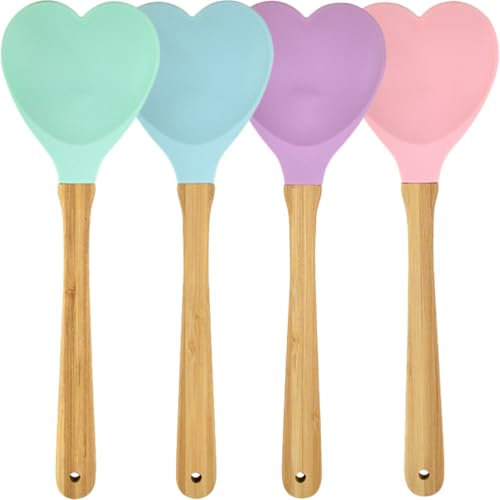 Kichvoe 4 Stücke Silikon Pfannenwender Herz Form Rührlöffel Küchenspatel Löffel Antihaft Kochen Spatel Pfannenheber Küchenhelfer für Zuhause Küche Kochen