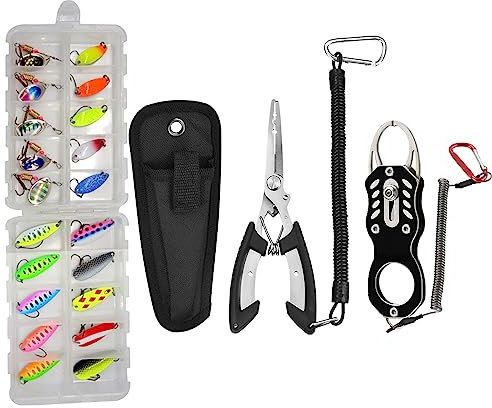 Fishing Gripper, Fishing Spoons Lure Kits, Multi-Function Fishing Pliers, Fish Lip Lure Clamp Holder Floating Grabber Tool Portable Fishing Grips Plier, Saltwater Hook Remover Pliers Fishing Gear