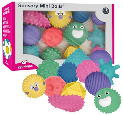 Edushape Sensory Mini Balls for Baby - Pack of 12 Solid Color Baby Balls That Help Enhance Gross Motor Skills for Kids Aged 6 Months and Up - Vibrant Colorful and Unique Toddler Ball for Baby