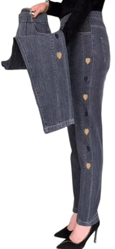 URWEIGH Jeans Altamente Elastici da Donna con Ricamo A Motivo A Cuore, Pantaloni alla Caviglia in Denim Stampato A Cuore, Jeans Slim con Controllo della Pancia A Vita Alta (M,Grigio)