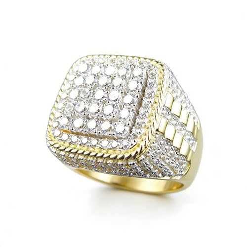 Mnyixsi Bague pour homme en or 14 carats sertie de faux diamants - Bague de luxe Hip Hop - Taille 8