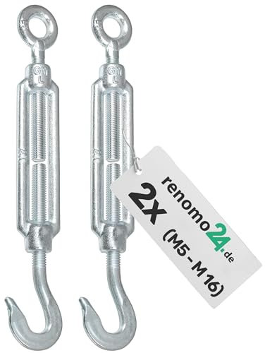 Renomo24-2x Spannschloss M16 Haken-Öse aus Stahl galvanisch verzinkt nach PN-EN 1993-1-11
