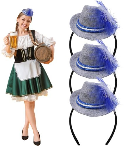MONCAP 3 Stück Oktoberfest Seppelhut Haarreif Bierfest Tirolerhut Bayrische Party Trachtenhut Kopfbedeckung Volksfest Seppl Hut für Bierfest Geschenk Oktoberfest Party Accessoires Damen Herren