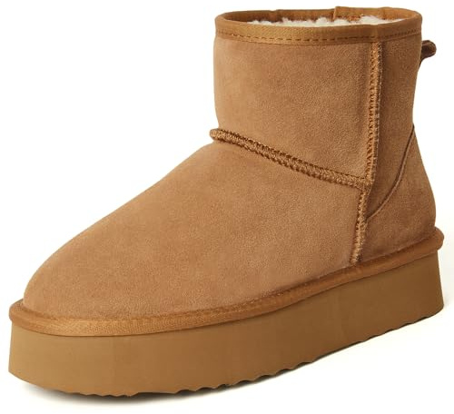 Shenduo Damen Knöchel Plateaustiefel Wasserdicht Schneestiefel Winterstiefel D9318 Chestnut 40EU