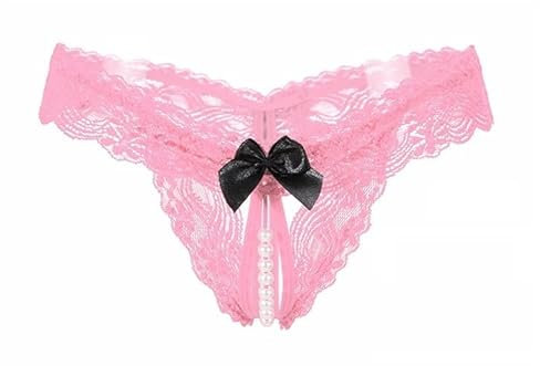 Generisch Super Perlen-String Spitze Slip Ouvert mit Schleife - Damen - One Size (S-L) - Rosa - 1 Stück