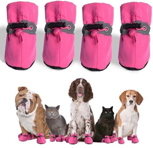 4 Pcs Non-Slip Waterproof Dog Boots | Soft Paw Protectors for Indoor, Outdoor | Small/Medium/Large Sizes (Pink, 6)