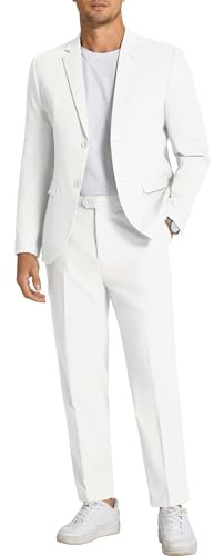 Coofandy Ensemble 2 pièces en Lin pour Homme, Coupe Droite, décontracté, léger, Convient pour l'été, la Plage, Les Mariages, Blanc, Taille XL