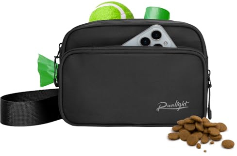 Runlight Dog Training Treat Pouch Fanny Pack,Dog Waist Belt,Dogs Walking Bag Crossbody with Poop Bags,Puppy Treat Bag Training Pouch G178 (Black, One Size)