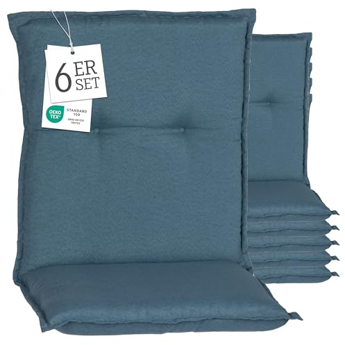 Beo® Turin Niedriglehner Gartenstuhl-Auflagen 6er Set | Waschbar, Atmungsaktiv, UV-beständig | Made in EU, Öko-Tex Standard | Extra Dicke Sitzkissen Outdoor für Gartenmöbel