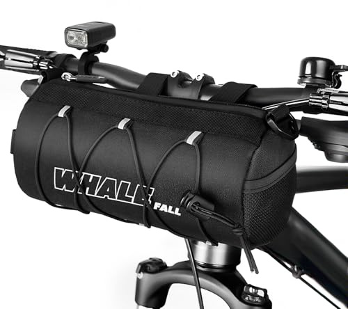 whale fall Bike Handlebar Bag, Roll-Style Front Bag with Elastic Cord, 3-Point Strap Fixation, Shoulder Strap, Reflective Bicycle Accessories for Travel, Daily Commute, Mountain or Road Bikes