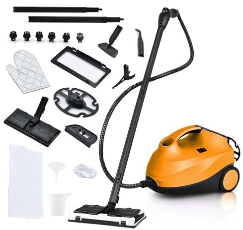 GOPLUS Nettoyeur Vapeur avec 19 Accessoires, Câble d’Alimentation Long de 3,7M Pression 4 Bar Puissance 2000W avec Réservoir d'Eau 1,5L, Aspirateur Vapeur pour Tapis, Fenêtre, Verre et Rideau, Orange
