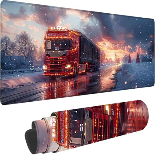 Gaming Mauspad Grau Mauspad XXL 700x300x3 mm Mousepad Groß LKW, Schreibtischunterlage Design Vernähte Kanten, Wetterfest Anti Rutsch Mousepad Gaming Zubehör für PC Home Zimmer Deko, Geschenk 1-M