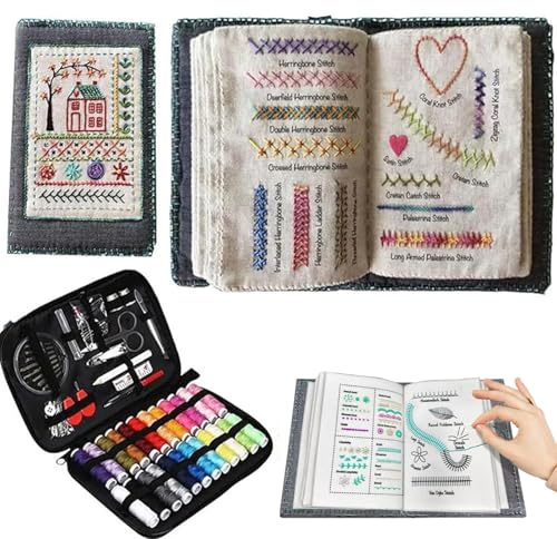 Kit de bordado DIY, kit de libro de puntadas de bordado apto para principiantes con libro de aprendizaje de instrucciones, costura creativa a mano para principiantes y avanzados (B)