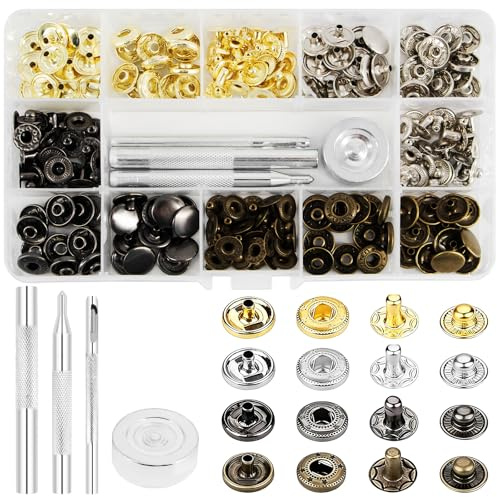 Yuaerbuo 212 PCS Bouton Pression Métal avec Outils Comprend des Boutons Pression Métalliques,12.5 mm 4 couleurs Travaux Manuels Convient aux Vêtements, Chemises en Cuir, Sacs à Dos