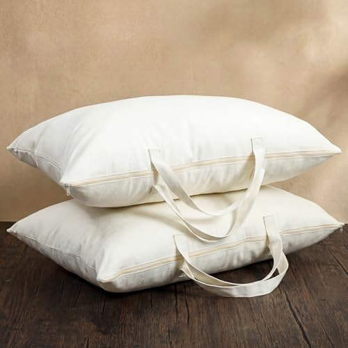 GliCraft 2 Pack 100% Cotton Canvas Travel Pillow Storage Bag with Handles for Home Travel Beddings Comforters Blankets Saree Linens Organizer Thick Soft Breathable Closet Organizer Bag(20x 30)
