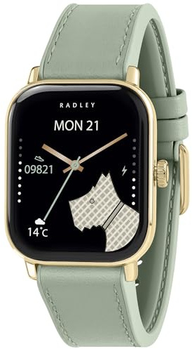 RADLEY Series 56 Smart Watch for Women with Hands-Free Calling, 1.75'' Touch Screen, Step Count, SOS Feature,Health Fitness Tracker, Heart Rate Monitor, Music Control, Pistachio Leather Strap