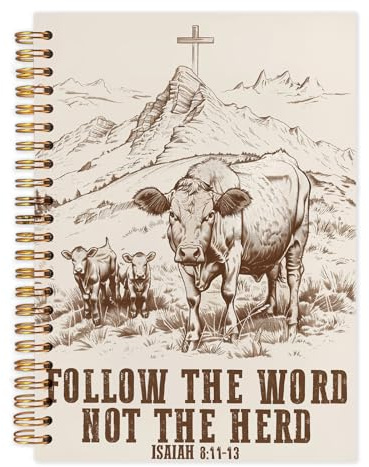 kunlisa Western Cow Christian Spiral Notebook Journal 5.5x8.3, Follow the Word Not the Herd Bible Verse Religious Christian Hardcover Journal Notebook for Study Work Office