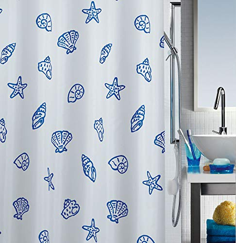 Spirella Anti-Schimmel Duschvorhang - Anti-Bakteriell, waschbar, wasserdicht - Polyester, „Conach“ 120x200cm Blau Weiß