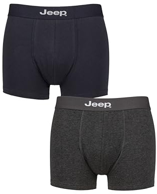 Jeep Mens 2 Pack Plain Fitted Hipster Trunk Cotton Boxer Shorts - Navy/Charcoal Medium