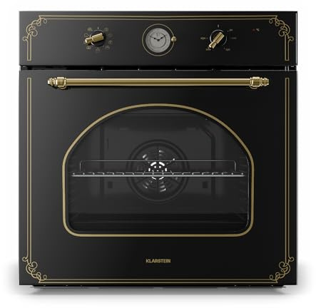 Klarstein Victoria - Forno da Incasso Ventilato, Forno Elettrico, Design Retrò, 9 Funzioni, Timer, 50-250°C, Volume 70 L, Porta Rimovibile per Facile Pulizia, llluminazione, Nero