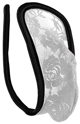lau-fashion C-String Tanga Uomini Pizzo Bianco Biancheria Intima Costume Da Bagno Lingerie, bianco, nero, Taglia unica