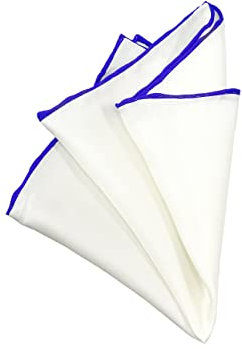 PB Pietro Baldini Einstecktuch aus Seide - Einstecktücher Wollweiss handgerollt mit farblicher Absetzung - Made in Italy - 30 x 30 cm - Wollweiss Royalblau