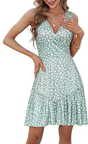 FENSACE Vestido de Verano para Mujer, sin Mangas, Sexy, Cruzado, Cuello en V, Vestido de Verano Floral