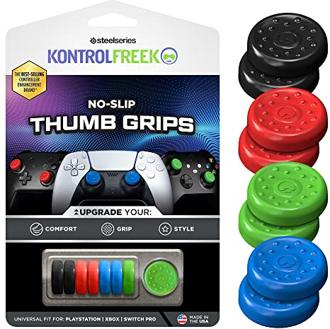 KontrolFreek No-Slip Thumb Grips | Universal Edition for Nintendo Switch Pro, PlayStation 4 (PS4), PlayStation 5 (PS5), Xbox One & Xbox Series X Controller | 8-Pack | Blue/Green/Red/Black