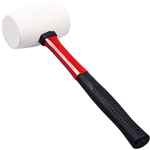 16oz White Rubber Mallet Hammer FIBREGLASS Red Shaft New Grip Handle DIY Camping Professional Paving Hand Tools Garage Racking Construction Tiling 453 Grams UK Free P&P