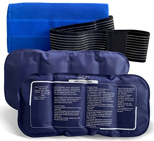 WILD+ Ice Packs for Injuries, Reusable Gel Hot and Cold Compress Therapy Cold Pack with Adjustable Strap, Sports Ice Pack Pain Relief for Sprains, Swelling, Bruises (3 Pieces Set)