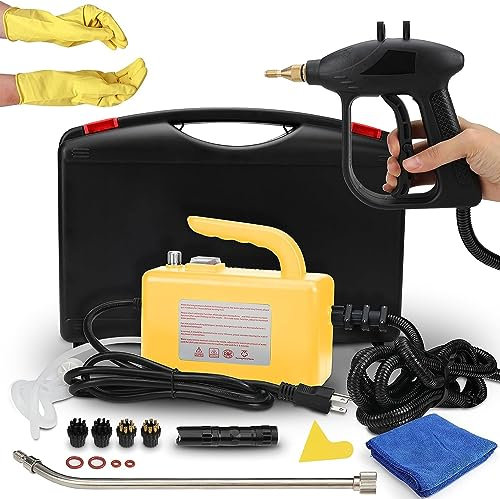 2600W Limpiador a vapor de mano de alta presión de alta temperatura, limpiador a vapor portátil con cabezales de cepillo, guantes y estuche para la limpieza profunda de cocina, suelos, coche, baño,