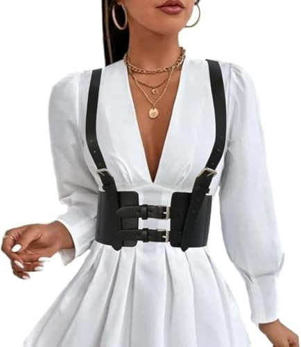 Bcenoilua Femme Punk Cuir Corset Taille Harnais Ceinture Noir Gothique Gilet Ceinture en PU Cuir Sexy Réglable Bijoux de Corps pour Cosplay Fête Rave Halloween Costume