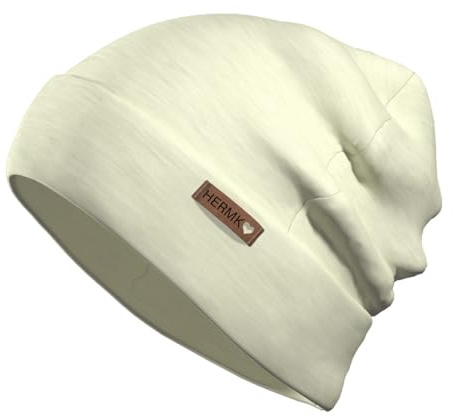 HERMKO 8840911 mössa för kvinnor och män i ull/tencel, natur, M