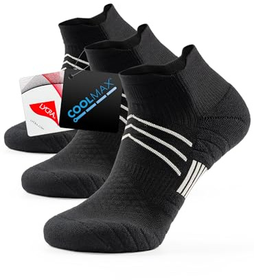 TRENDOUX Calcetines Tobilleros Hombre, Calcetines Tobilleros Mujer, Calcetines Cortos Antiampollas 35-38 39-42 Transpirables Soporte del arco, Ideales para Deporte, Running, Trekking - Negro, 3 Pares