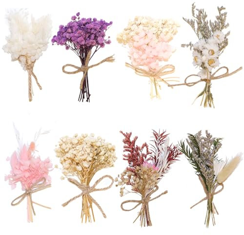SURALIN Set di 8 Mazzi di Fiori Secchi Piccoli, Mini Bouquet Decorativi per Feste di Compleanno e Matrimoni