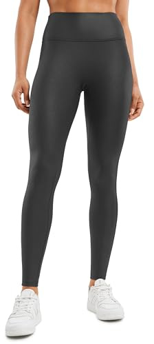 CRZ YOGA Butterluxe Similicuir Mat Taille Haute Pas de Couture Devant Femmes Leggings - 63.5cm Motif de Feuille Noire 38