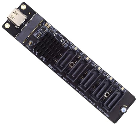 xiwai 10 Gbit/s USB-Laufwerk USB-C auf NGFF Key B+M SATA 6 Gbit/s 5 Ports Adapter Konverter PM Port Multiplier Selector JMB575 JMS580