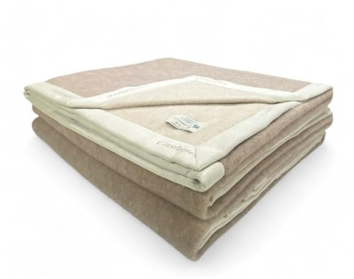 Tex family Coperta in Puro Cashmere Pettinato Made in Italy - Morbidezza e Comfort Termico, Modello Bicolore Tortora Beige - Cm. 220x260-2 Piazze