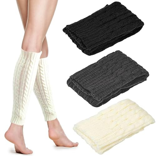 Jambières Bas Surgenoux, Doux Au Crochet En Motif Tressé Leg Warmers, Chaussettes De Bottes De Patinage Artistique De Ballet, Pour Les Filles d’Hiver, Tenue Des Années 80-90, Accessoires d’Hiver.
