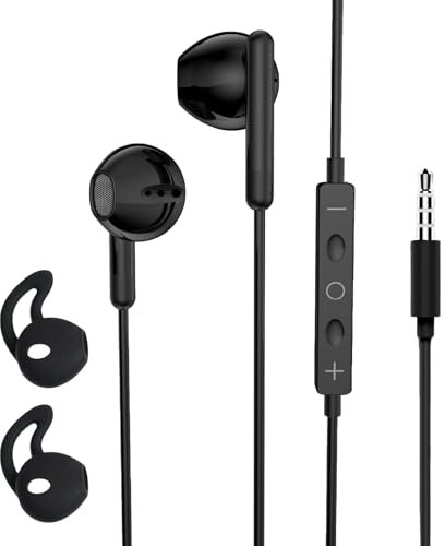 Negro Auriculares In Ear con Cable y Micrófono, Sonido Estéreo Potente, Compatibles con La Mayoría de Teléfonos Móvile, Computadora, Reproductore con Apertura de 3,5 Mm, Funda del Tapón para Los Oídos