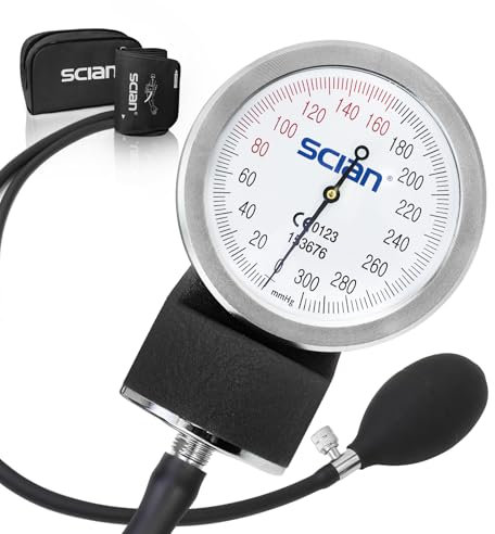 SCIAN Manual Blood Pressure Cuff - Sfigmomanometro aneroide con bracciale europeo (22-42 cm) e anello a D, con custodia per il trasporto, per infermieri, medici, anziani, adulti（nero）