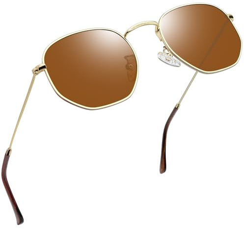Joopin Gafas de Sol Mujer y Hombre Polarizadas Hexagonales Metálicas Dorada Marrón