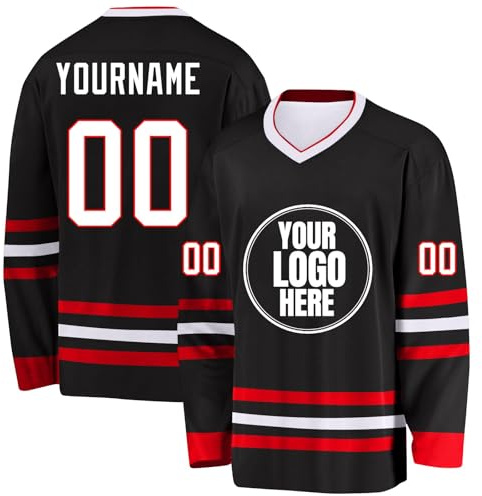Maillot de Hockey Personnalisé Concevez Votre Shirt de Hockey Personnalisé avec Votre Nom/équipe/Numéro à Col en V Maillots de Joueur de Hockey sur Glace Hommes Manches Longues A12