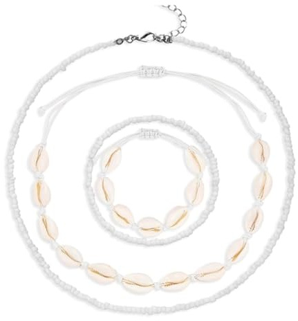 ZORVUJI Set Collana Conchiglie Donna, 4 Pezzi Gioielli Boho con Bracciale Conchiglie, Collana e Bracciale Regolabili, Gioielli da Spiaggia Estivi per Ragazze e Donne
