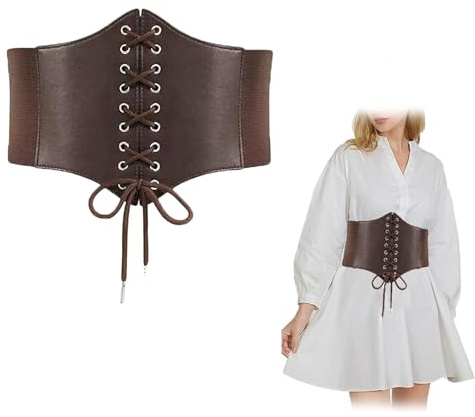 Rakiuty Corsé de Ancho Ancho Corsé,Marrón Corsé para Mujer,Elástico Corsé Cintura,Cinturones Ancho para Mujer Corset de Elástica,para Halloween Vestido Fiestas Medieval Cosplay