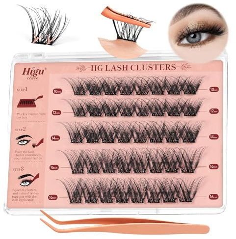 Higu clace Extension Cils Auto Adhésifs Apparence naturelle, 40 de Cils Auto - Adhésifs réutilisables pour les débutants facile à utiliser, pas besoin de colle Faux Cils Individuel (8-16mm)